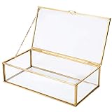 Homtone Golden Vintage Glasbox Terrarium Retro Schmuckkasten Transparent Glass Schmuck Storage Organizer für Hochzeit Geburtstagsfeier Dekor (Groß)