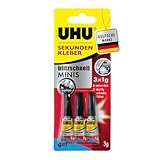 UHU Sekundenkleber extra stark | 3x1g Kleber Tuben für präzises Kleben | Sekundenkleber Gel für Kunststoff, Metall, Holz, Keramik, Porzellankleber | Superkleber & Kunststoffkleber