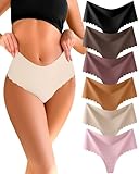 READY TO LOVE Seamless String Tanga Damen High Waist Nahtlose Unterwäsche Bauchweg Hohe Taille Unsichtbare Unterhosen Gewellte Kante Slips Mehrpack No Show Thong 6 Pack