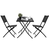 Balkonmöbel Set 3-teilige,Balkonmöbel Rattan Set,Bistro Gartenmöbel Set|1 Klapptische und 2 Stühle,Schwarze Balkonmöbel Klappbar,Klappmöbel Stuhl für Balkon,Terrasse und Gärten