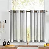 Vangao Sheer Scheibengardinen mit Ösen Transparent Bistrogadine Landhaus Modern Voile Küchenvorhang Gestreift Küchengardinen Paarig für Badezimmer Klein Fenster Dekor 90x90cm(BxH) Grau 2er Set