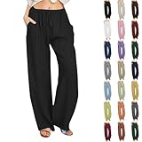 UXSELKCD 3/4 Hose Damen, Musselin Hose Sommerhose Damen Leicht Sommer Leinen Shorts 2026 Beach Kurze Hosen Mit Taschen Stoffhose Kleid Stretch Gerades Bein Kordelzug Leinenhose Bluse,L