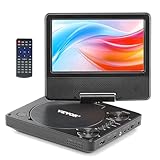 VEVOR tragbarer DVD-Player mit drehbarem HD-Bildschirm (178 mm), eingebauter Akku mit 4 Std. Laufzeit, 2 Lautsprecher, unterstützt Synchronisierung von TV/USB/SD-Karte/CD/DVD, Autoladegerät schwarz