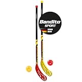 Bandito FunHockey Schlägerset inkl. Bälle für Kinder, Floorball für Garten, Floorball Stick, Streethockey Outdoor, Linkshänder, Rechtshänder, 2 Bälle und Schläger, rot und gelb