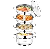 BEM Dampfkocher: 6-tlg Set aus Edelstahl 18/10, Ø 26 cm, Russische Mantowarka mit Dampfeinsatz und Glasdeckel, Dampfkochtopf, Gardampfkochtopf Set