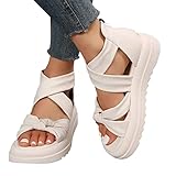 DUJEFF Sandalen Damen Sommer,Sandaletten Damen Plateau Rutschfest Sandale Cross Strap Schuhe Reißverschluss Sandaletten Peep Toe Sommerschuhe Sommer Casual Strandschuhe Outdoorschuhe Damenschuhe