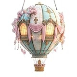 Heißluftballon Solarlaterne, Solar Flackernde Flamme Licht, Acryl 2D Modell Anhänger Dekoration für Bauernhaus Hof Veranda Weg Innenhof Haus Terrasse Camping Hochzeiten Versammlungen Freunde
