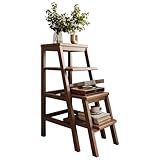 4-stufiger Leiterhocker aus Walnussholz, 85 cm Höhe, rutschfeste Pads, Schiebe- und Ziehgriffe, multifunktional für den Heimgebrauch, Pflanzenanzeige und einfaches Klettern
