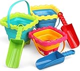 Groß Sandburg Strandeimer Spielzeug Schieben Set,Bunte Sand Strand Eimer für Kinder, Kleinkinder, draußen, Sandkasten, Sandburg förmiger Eimer mit Netztasche,Schnee, Hinterhof Kein Blue Yellow 7-PCS