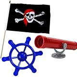 Anschütz Piratenset Zubehör für Spielturm Steuerrad Piratenflagge Fernrohr Baumhaus Set