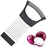 WOLMIK Edelstahl Zwiebelschneider Halter-Food Slice Assistant, Gemüseschneider, Schneidehilfswerkzeug Schwarz 14,3 cm * 9,5 cm