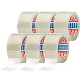 tesapack 64014 im 6er Pack - Geräuscharmes Paketklebeband zum Verpacken von Paketen und Versandschachteln - transparent - 6 Rollen je 66 m