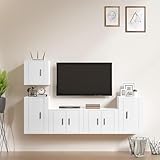 HETFTJN 5tlg TV Sideboard Set Hochglanz Weiß Holzwerkstoff Wandmontage Modernes Wohnzimmer Lowboard Fernsehschrank fürs Wohnzimmer 57/40 cm Breite
