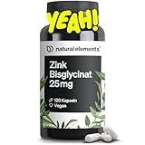 natural elements Zink Kapseln - 120 Stück - 25mg pro Kapsel - gut verträgliches Zinkbisglycinat (Zink-Chelat) – Alternative zu Tabletten - vegan, hochdosiert, ohne unnötige Zusätze