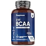 BCAA Tabletten 2000mg mit Vitamin B12 & B6-2:1:1, L-Leucin, L-Isoleucin, L-Valin - 180 Tabletten - 3 Monate Vorrat - 2 pro Täglich - Vegan, Ohne Gentechnik & Frei von Magnesiumstearat - WeightWorld