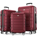 SHOWKOO Kofferset 3 Teilig Hartschale Leicht ABS+PC Erweiterbar Reisekoffer Haltbar Trolley Handgepäck Sets mit TSA Schloss und 4 Rollen (M L XL -Rot)