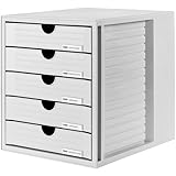 HAN Schubladenbox SYSTEMBOX mit 5 geschlossenen Schubladen für Unterlagen bis DIN C4, Schreibtisch oder im Schrank, inkl. Auszugsperre + Beschriftungsclip, möbelschonende Gummifüße, 1450-11, lichtgrau