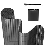 Gimisgu PVC Sichtschutzmatte 180 x 400 cm, Standard Sichtschutz, W-Struktur Verstärkung Innen, Wasserdicht Balkon Sichtschutz mit Kabelbindern, Balkonverkleidung Windschutz, Anthrazit