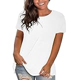 Langes Damen-T-Shirt, lässig, einfarbig, Baumwolle, Rundhalsausschnitt, kurzärmelig, Tops, Hemden, lockere Hemden, lässig, lockere Tops, Damen, 5 x T-Shirts, weiß, XL