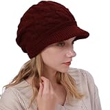 DURINM Warme Winter mütze Fleece Mütze Schirm Visor Wintermütze Damen Warme Gefütterte Wintermützegestrickte Schirmmütze Baseballmütze mit Weiches Dickes Fleecefutter (Dunkelrot)