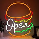 OPEN Neon Schild Open Burger Led Schild für Wand Neon Burger USB Neonlicht für Burgerladen Fast Food Laden Ladenschilder Geschenke Home Decor Party Deko