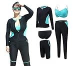 Schwimmen Neoprenanzug Damen Tauchanzug 5-teiliges Set Dünger hinzufügen Große Größe Langarm mit Brustpolster Elastischer Reißverschluss Badeanzug zum Surfen Segeln Kanu Schwimmen,Schwarz,5XL