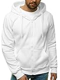 OZONEE Herren Kapuzenpullover Sweatjacke Sweatshirt Farbvarianten Kapuzenjacke Kapuzenpulli mit Reißverschluss Langarm Hoodie Sport Style Casual Fitness Training Basic 02B WEIß L