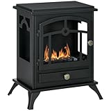 HOMCOM Ethanol Kamin, 7000BTU Bio-Ethanol Kamin, 1,2L Ethanol Ofen mit Feuerdeckel, Bioethanol Ofen mit 3h Brenndauer, Standkamin für bis 25 m², Stahl, Schwarz