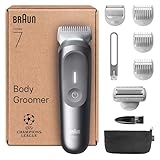 Braun Bodygroomer Series 7, +8 Zubehörteile, mit Smartlight & SkinGuard, 100 Min Akku, Sanft in empfindlichen Bereichen, Trimmen & Rasieren mit SensitiveTrim-Aufsatz, wasserdicht, BG7555, Grau