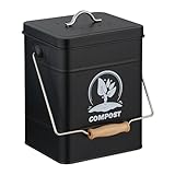 Relaxdays Komposteimer Küche, 6 l, Kleiner Mülleimer, Deckel und Geruchsfilter, Metall, Abfalleimer Biomüll, schwarz