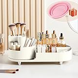 Make up Organizer 360° Drehbar, Großer Bad Kosmetik Organizer mit Aufbewahrungsbox für Schminktisch – Inkl. Makeup Pinsel Reiniger (Weiß)