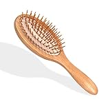 beegoo-Paddle-Bürste, Holz, mit Holzborsten und Holz, groß, Kopfhaut Kamm zum Entwirren, Anti-Frizz-Haarbruch und Reinigungshandschuhe,