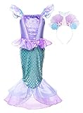 JerrisApparel Mädchen Prinzessin Meerjungfrau Kostüm Halloween Party Kleid (Lila mit Stirnband, 110)