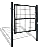 NAIZY Gartentor Metall Gartentür robust langlebig Zauntor Verzinkt Einzel Wellengitter Zauntür Anthrazit inkl. Türpfosten Kunststoffgriffe und Einsteckschloss (100x100cm)