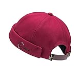 Croogo Brimless Cap Unique Docker Beanie Watch Cap Rolled Cuff Harbour Hat Adjustable Landlord Hat Sailor No Brim Skull Cap, Og01-Weinrot, Einheitsgröße