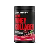 Body Attack Clear Whey Collagen 300 g - Cherry - Mit Glow Collagen Komplex für Muskeln, Haut & Knochen - Collagen Pulver auf Basis von CFM Whey Protein, mit Hyaluronsäure, Kupfer, Mangan & Vitamin C
