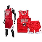 Basketball Trikot Shirt und Shorts, Erwachsene Basketball Jersey, Basketball ärmellose Anzug, Basketball Sportbekleidung, T-Shirt Weste + Shorts, Jugendlich Sweatshirt（5XL,Rot）
