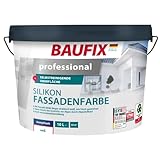 Baufix professional Silikon Fassadenfarbe weiss, 10 Liter, Außenwand Farbe, selbstreinigend mit Lotuseffekt, dauerhaft weiß, mit Anti-Grün Algenschutz