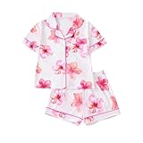 Flodxo Kurzes Pyjama-Set für Mädchen und Jungen, 2-teilig, Sommer-Outfits, kurzärmeliges T-Shirt und Shorts, für Kinder, Teenager, lässig, Loungewear-Set, niedlich, bedruckt, Nachtwäsche, Pyjama-Set