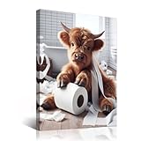 Gerahmte lustige Badezimmer-Dekoration, Wandkunst, Hochlandkuh in Toliet-Papier, Kunstdrucke, Hochlandkuh, Badezimmerbilder, Wanddekoration, rustikales Bauernhaus, Badezimmer, Wanddekoration, lustige