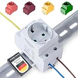 Schuko Steckdose [GS16] für Hutschiene 16A 230V 2P+E - Einbausteckdose für Verteilereinbau, Schaltschrank Zählerschrank Schutzkontaktsteckdose für 35mm DIN Trägerschienenmontage (Grau)