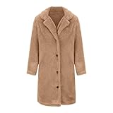 Keepink Damen-Mantel, Übergröße, flauschig, Doppel-Fleece, lange Jacke, warm, lässig, Teddy, Oberbekleidung mit Tasche, langärmelig, Button-Down, zottelige Strickjacke, Revers, Plüschjacke, Pullover