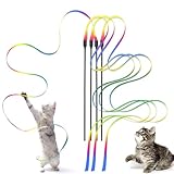 Kzouenzu Katze Zauberstab 60cm, Katze Wand Interaktives Spielzeug [4 Stück], Interaktives Katzen Regenbogenstab Schnurspielzeug, Interaktiver Zauberstab Für Katzen Für Trainingsgerät Indoor