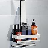 Cooeco Duschablage zum Hängen - Duschablage ohne Bohren Edelstahl Duschkorb zum Hängen der Glas-Duschabtrennung ohne Bohren, Duschregal Shampoo Halterung mit Haken für Rahmenlos Glastür Duschwand