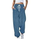 Generisch Damenhose Weites Bein Cord Hose Damen Warme Jogginghose Elastischem Bund Kordelzug Lässige Jogginghose Seitentaschen Baggy Freizeithose Atmungsaktive Thermo Winterhose