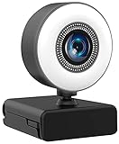 Somikon USB Kamera: Full-HD-USB-Webcam mit LED-Ringlicht, Autofokus, Dual-Mikrofon, H.264 (Webcam mit Licht, USB Kamera mit Licht, Home Office)