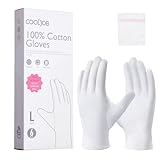COOLJOB Baumwollhandschuhe, Weiße Stoff Handschuhe aus 100% Baumwolle für trockene Hände & Neurodermitis, Feuchtigkeitsspendende Handschuhe, Waschbar - Gratis Waschbeutel (6 Paar, Größe L)