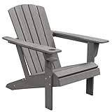 Outsunny Gartenstuhl mit Getränkehalter, Terrassenstuhl, Gartensessel, Gartenmöbel, Balkonstuhl, Adirondack, Grau, HDPE, 75 x 87 x 90 cm