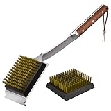 ENLOY Grillbürste und Schaber für Grill, 43,2 cm Grillbürste für Outdoor-Grill, verlängerter Rosenholzgriff und 2 austauschbare Kupferdrahtbürstenköpfe, Grillreinigungsbürste, Grillzubehör für die