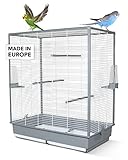 GarPet Vogelkäfig - Stabiler Käfig für Vögel - Papagei-Käfig mit Sitzstangen - Premium Voliere - Vogelhaus aus Metall 70 x 40 x 80 cm - Grau